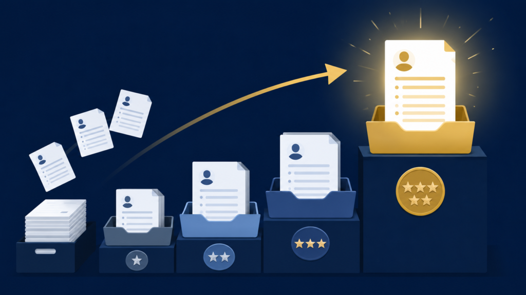 Job applications sorted into ranked quality categories during federal scoring